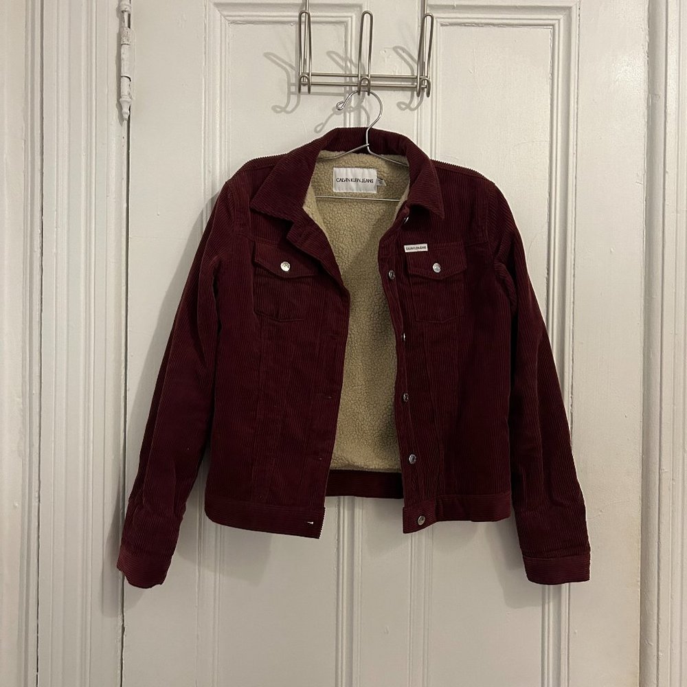 CALVIN KLEIN Womens Burgundy Corduroy Jacket